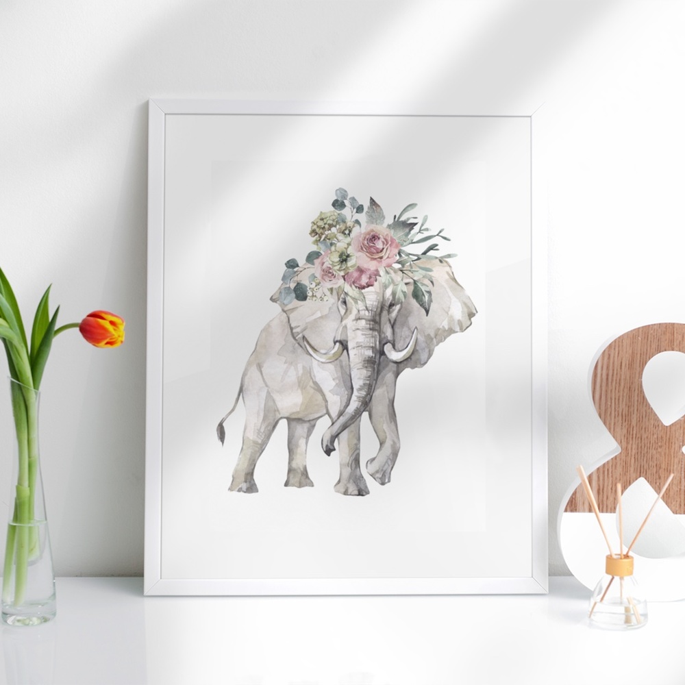 Elephant Watercolor Wall Art Poster Print Unframed - Picture 3 of 10